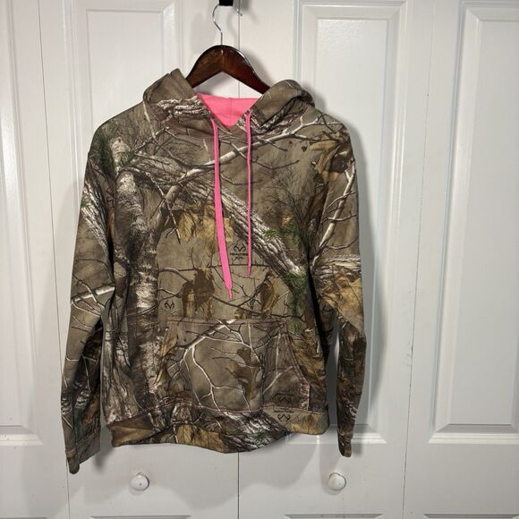 Realtree Camo Hoodie Youth L Pink Trim Hunt Girl Outdoors Fall Pullover Y2K - Picture 1 of 6